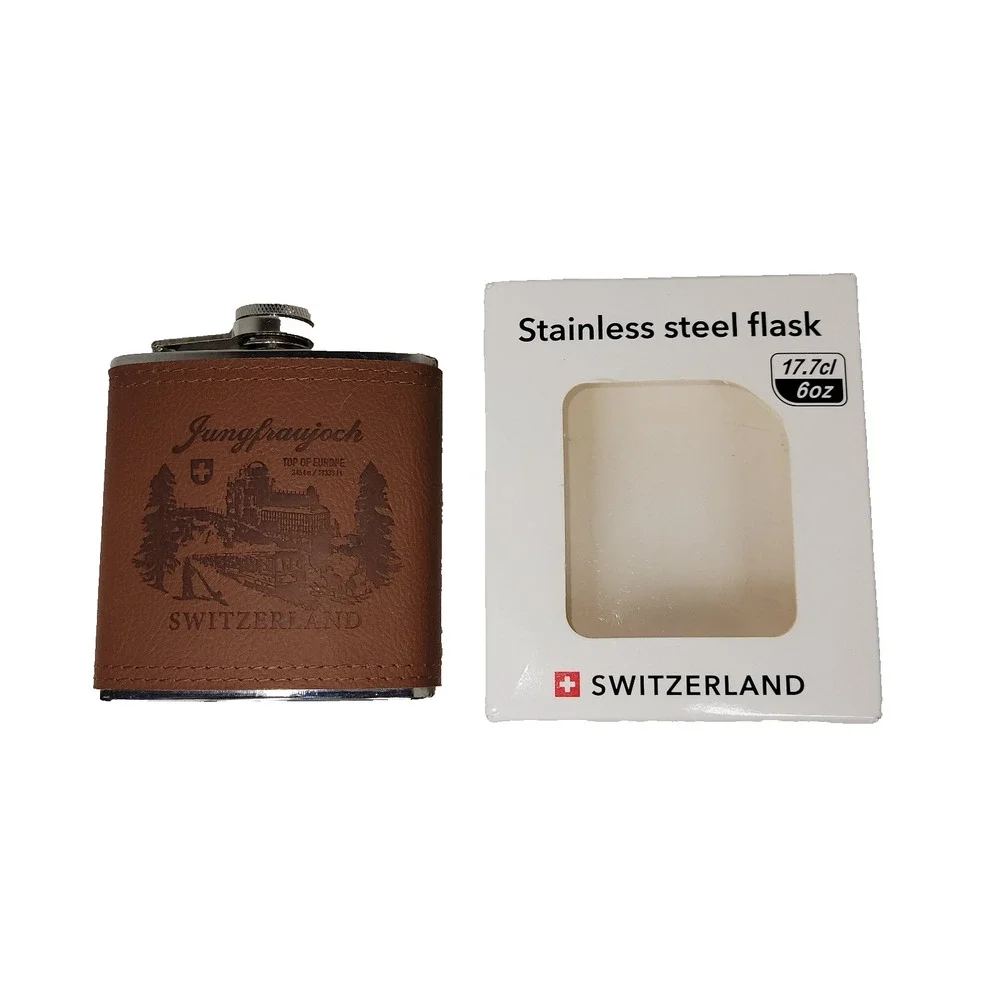 Switzerland Flag Stainless Steel Hip Flask 6oz Alcohol Drinking Travel Carry